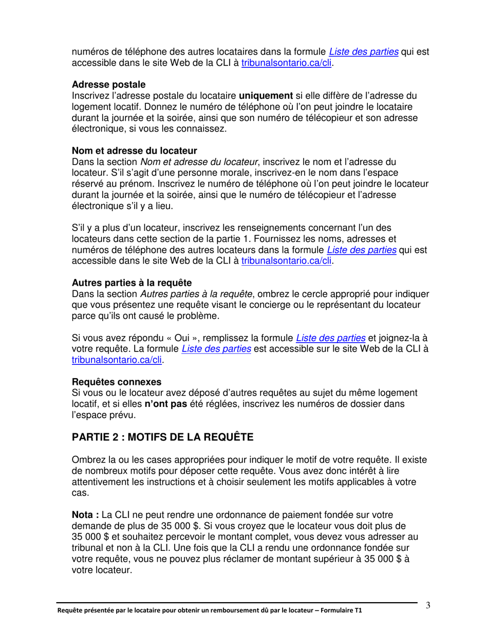 Instruction pour Forme T1 Requete Presentee Par Le Locataire Pour Obtenir Un Remboursement Du Par Le Locateur - Ontario, Canada (French), Page 4