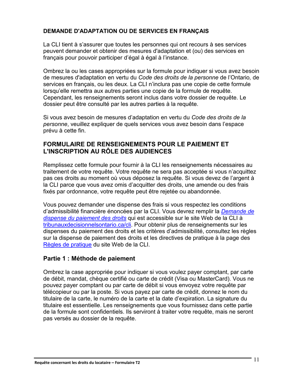 Instruction pour Forme T2 Requete Concernant Les Droits Du Locataire - Ontario, Canada (French), Page 12