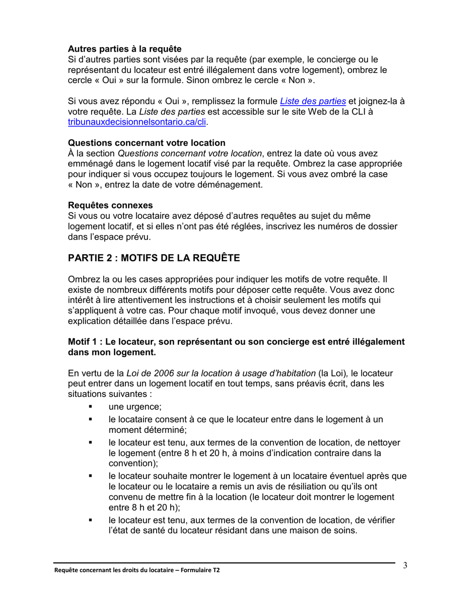 Instruction pour Forme T2 Requete Concernant Les Droits Du Locataire - Ontario, Canada (French), Page 4