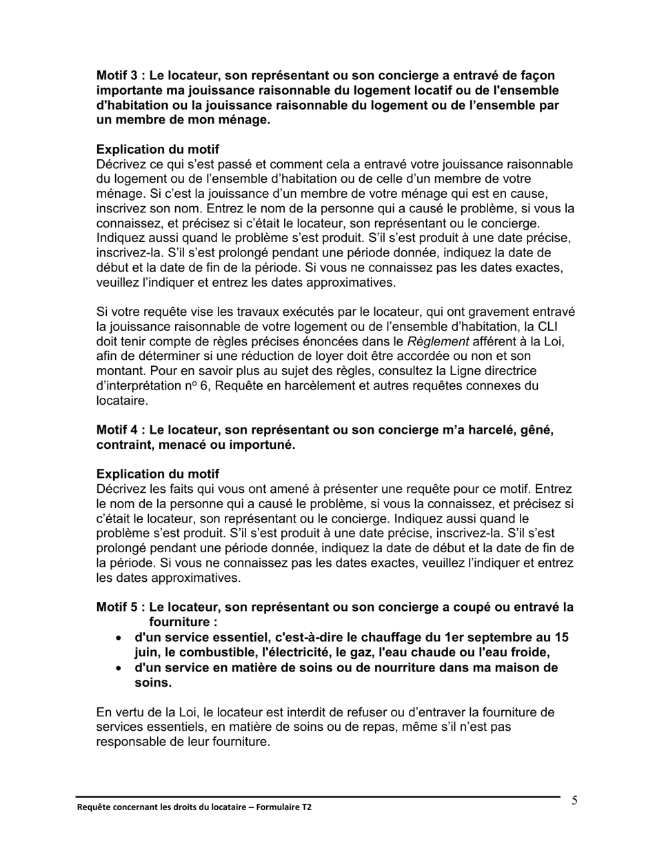 Instruction pour Forme T2 Requete Concernant Les Droits Du Locataire - Ontario, Canada (French), Page 6