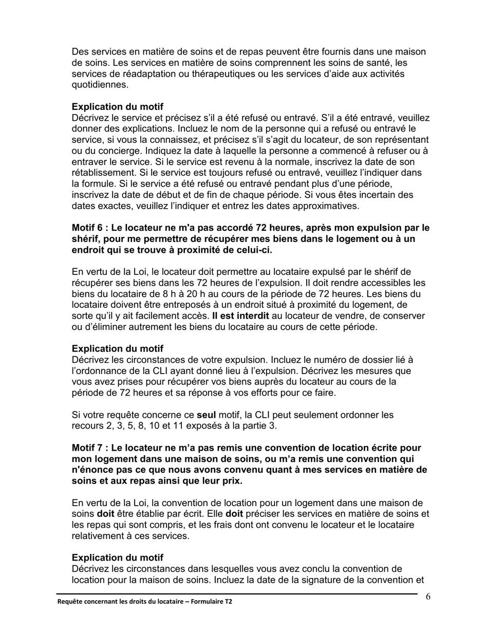 Instruction pour Forme T2 Requete Concernant Les Droits Du Locataire - Ontario, Canada (French), Page 7