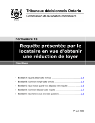 Instruction pour Forme T3 Requete Presentee Par Le Locataire En Vue D&#039;obtenir Une Reduction De Loyer - Ontario, Canada (French)