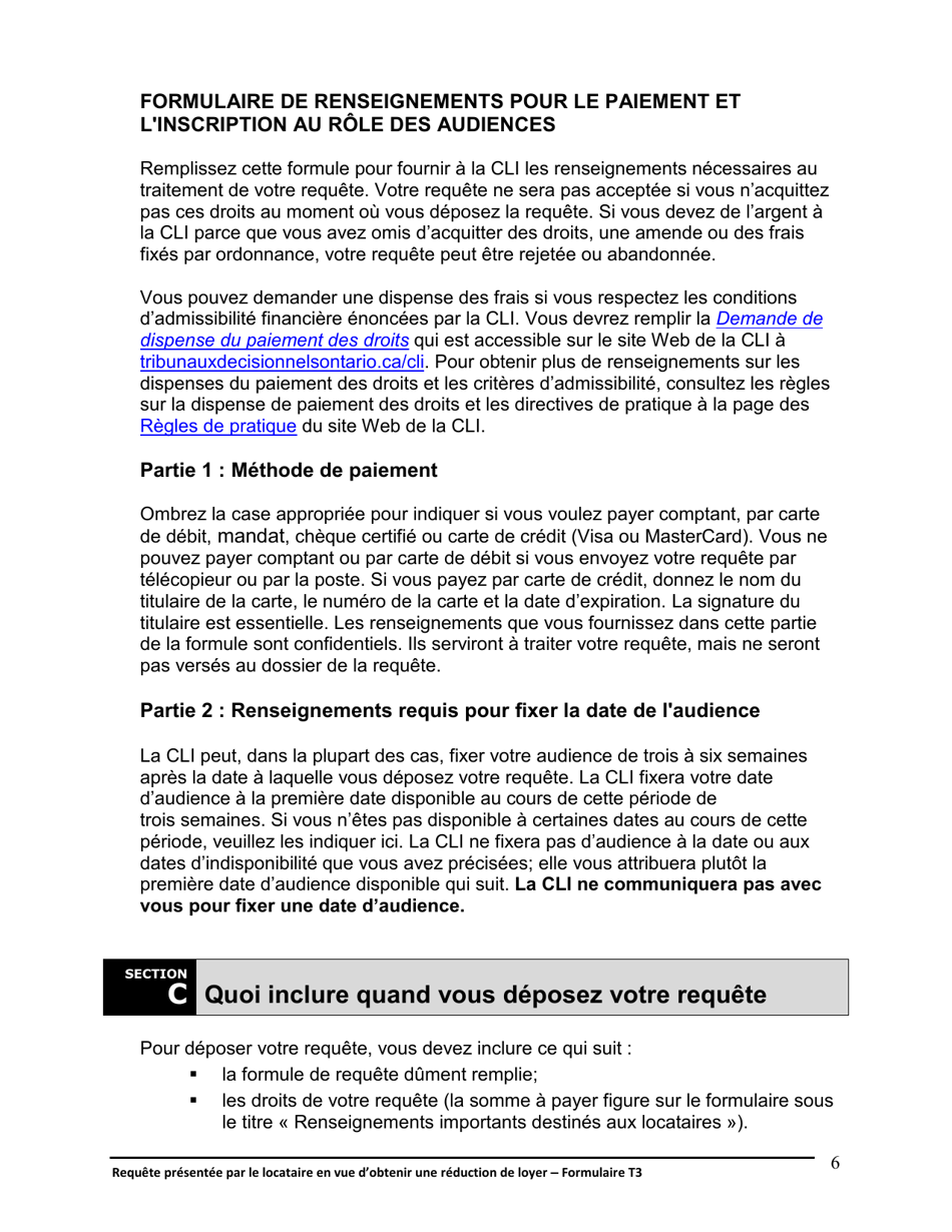 Instruction pour Forme T3 Requete Presentee Par Le Locataire En Vue Dobtenir Une Reduction De Loyer - Ontario, Canada (French), Page 7