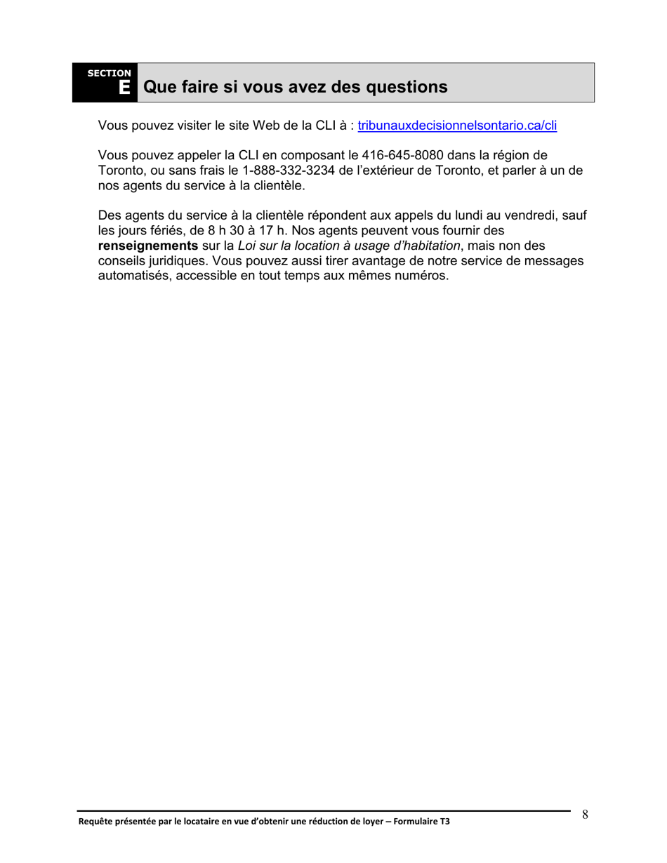 Instruction pour Forme T3 Requete Presentee Par Le Locataire En Vue Dobtenir Une Reduction De Loyer - Ontario, Canada (French), Page 9