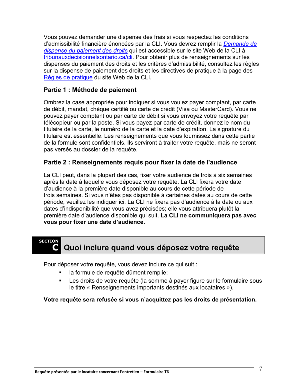 Instruction pour Forme T6 Requete Presentee Par Le Locataire Concernant Lentretien - Ontario, Canada (French), Page 8