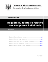 Instruction pour Forme T7 Requete Du Locataire Relative Aux Compteurs Individuels - Ontario, Canada (French)
