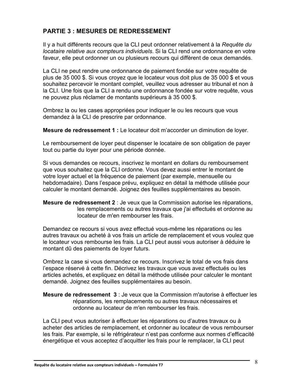Instruction pour Forme T7 Requete Du Locataire Relative Aux Compteurs Individuels - Ontario, Canada (French), Page 9