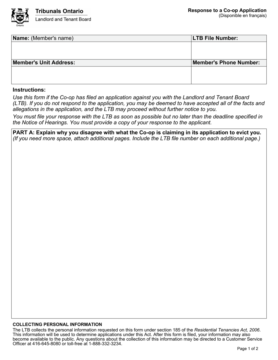 Response to a Co-op Application - Ontario, Canada, Page 1