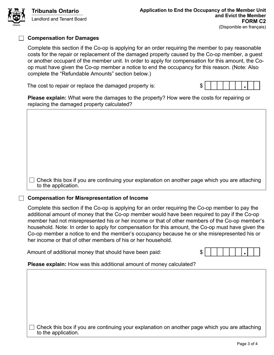 Form C2 Application to End the Occupancy of the Member Unit and Evict the Member - Ontario, Canada, Page 3