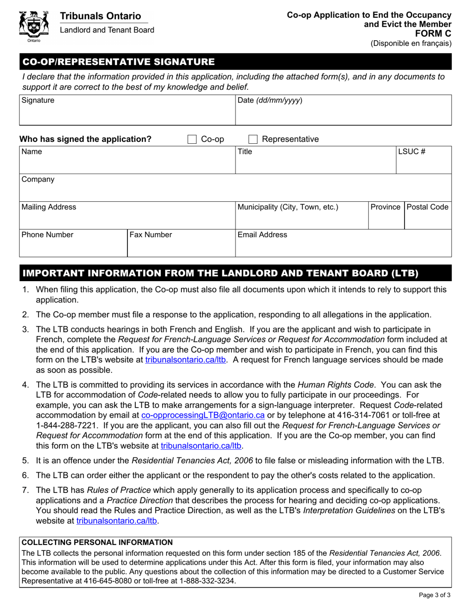 Form C Co-op Application to End the Occupancy and Evict the Member - Ontario, Canada, Page 4