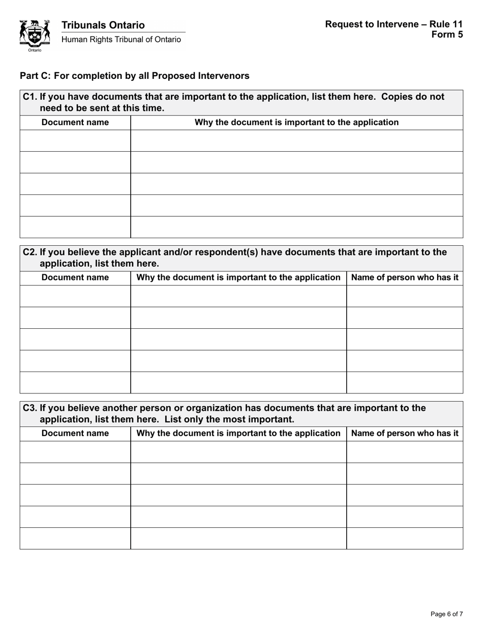 Form 5 Request to Intervene - Ontario, Canada, Page 6