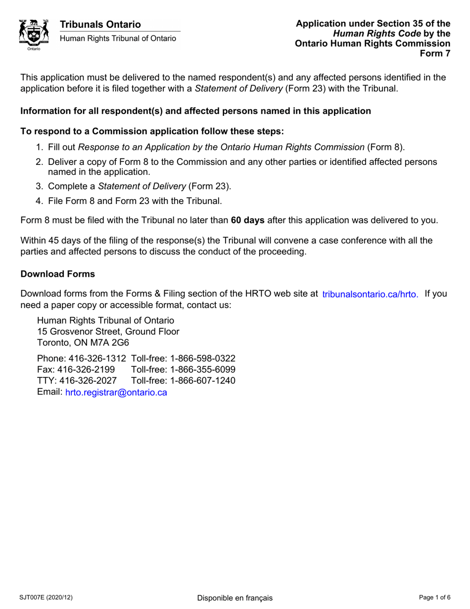 Ontario Human Rights Code Disability Form.pdf Form 7 (SJT007E) - Fill Out, Sign Online and Download Fillable PDF ...