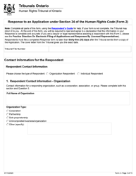 Form 2 Response to an Application Under Section 34 of the Human Rights Code - Ontario, Canada, Page 3