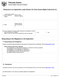 Form 2 Response to an Application Under Section 34 of the Human Rights Code - Ontario, Canada, Page 9