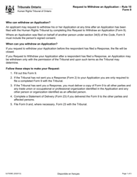 Document preview: Form 9 Request to Withdraw an Application - Ontario, Canada