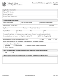 Form 9 Request to Withdraw an Application - Ontario, Canada, Page 3