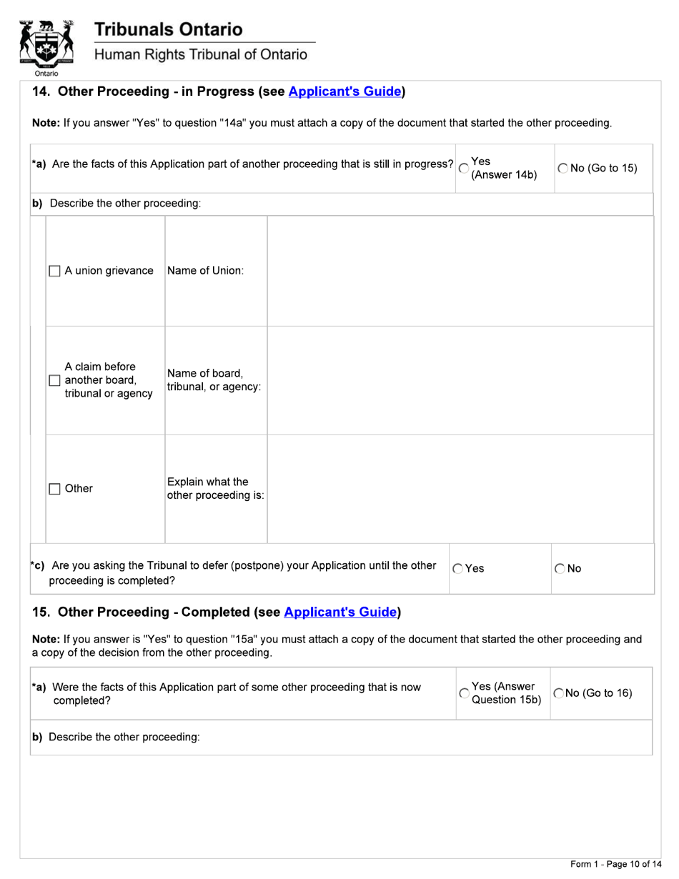 Form 1 Application Under Section 34 of the Human Rights Code - Ontario, Canada, Page 10