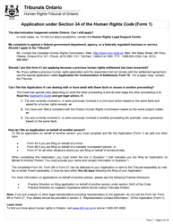 Form 1 Application Under Section 34 of the Human Rights Code - Ontario, Canada, Page 2