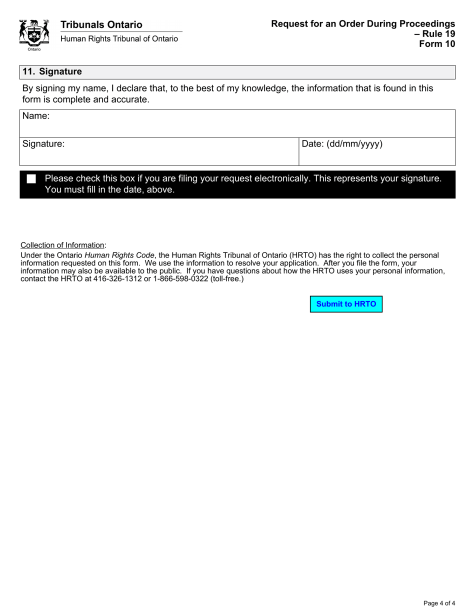 Form 10 Request for an Order During Proceedings - Ontario, Canada, Page 4