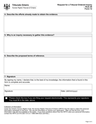 Form 12 Request for a Tribunal Ordered Inquiry - Ontario, Canada, Page 3