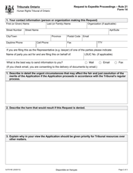 Form 14 Request to Expedite Proceedings - Ontario, Canada, Page 2