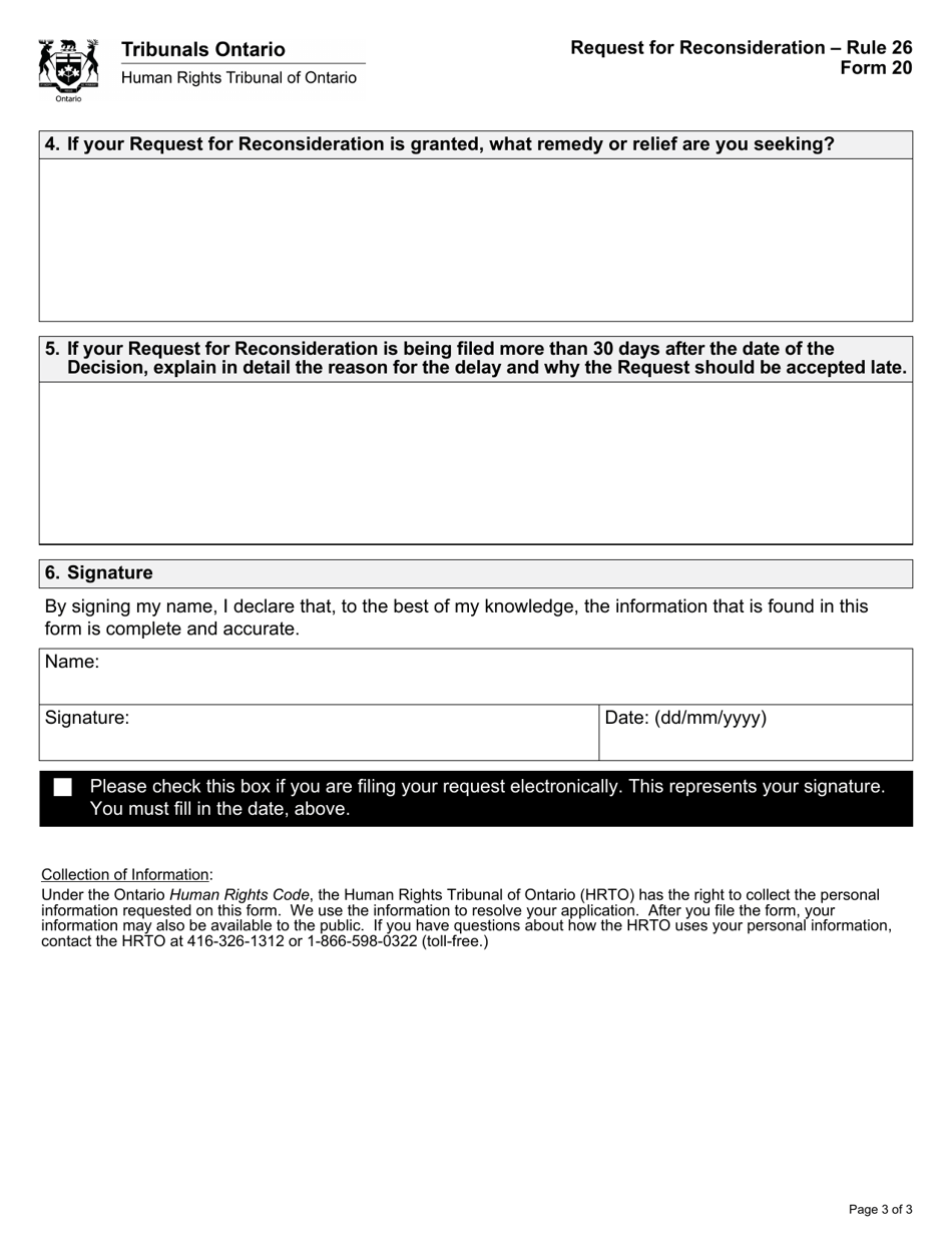 Form 20 Request for Reconsideration - Ontario, Canada, Page 3