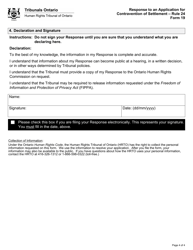 Form 19 Response to an Application for Contravention of Settlement - Ontario, Canada, Page 4