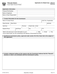 Form 22 Application for Stated Case - Ontario, Canada, Page 2