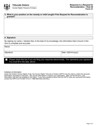Form 21 Response to a Request for Reconsideration - Ontario, Canada, Page 2