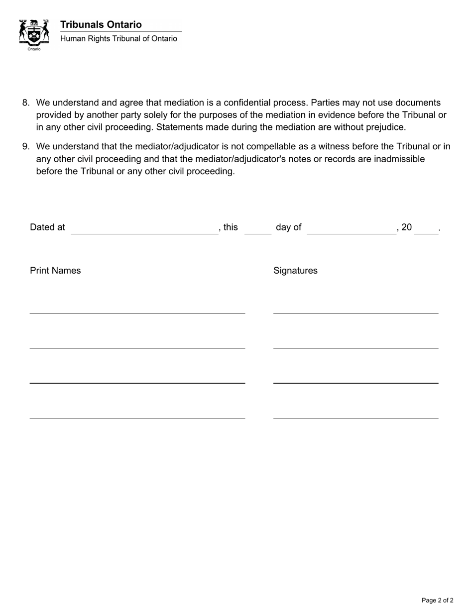 Mediation / Adjudication Agreement - Ontario, Canada, Page 2