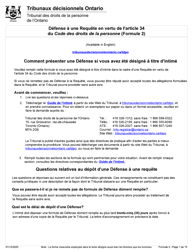 Document preview: Forme 2 Defense a Une Requete En Vertu De L'article 34 Du Code DES Droits De La Personne - Ontario, Canada (French)