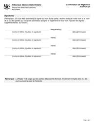 Forme 25 Confirmation De Reglement - Ontario, Canada (French), Page 2