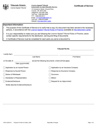 Document preview: Form 3041E Certificate of Service - Ontario, Canada