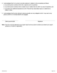 Form 3040E Acknowledgement of Expert&#039;s Duty - Ontario, Canada, Page 2