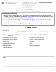 Document preview: Forme 3041F Certificat De Signification - Ontario, Canada (French)