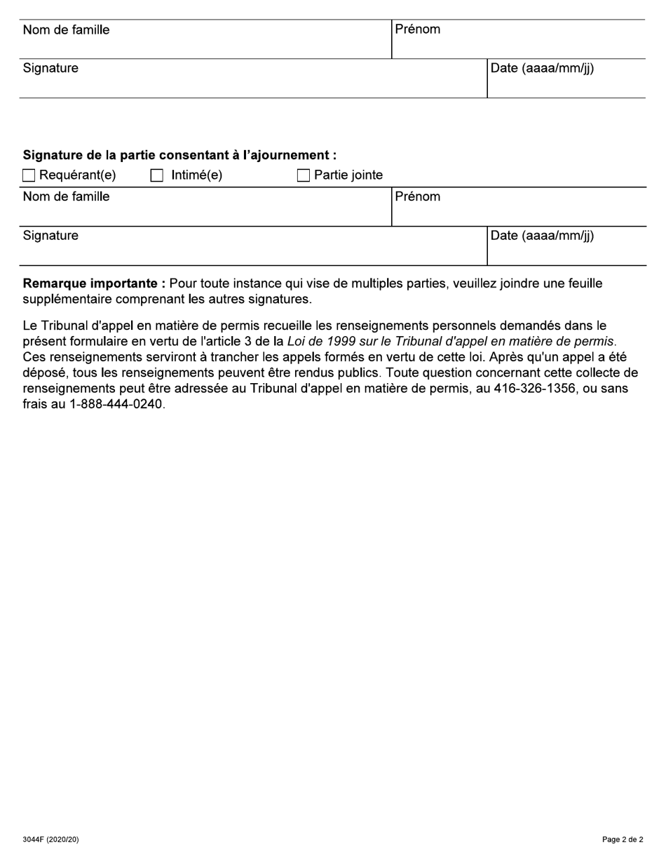 Forme 3044F Demande Dajournement - Ontario, Canada (French), Page 2