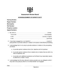 Document preview: Acknowledgment of Expert's Duty - Ontario, Canada