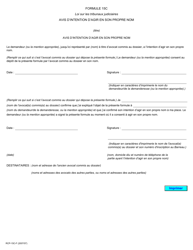 Document preview: Forme 15C Avis D'intention D'agir En Son Propre Nom - Ontario, Canada (French)