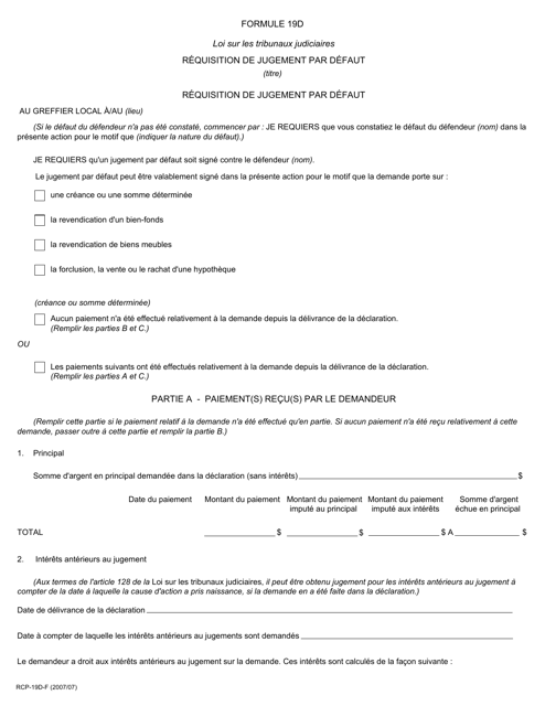 Forme 19D Requisition De Jugement Par Defaut - Ontario, Canada (French)