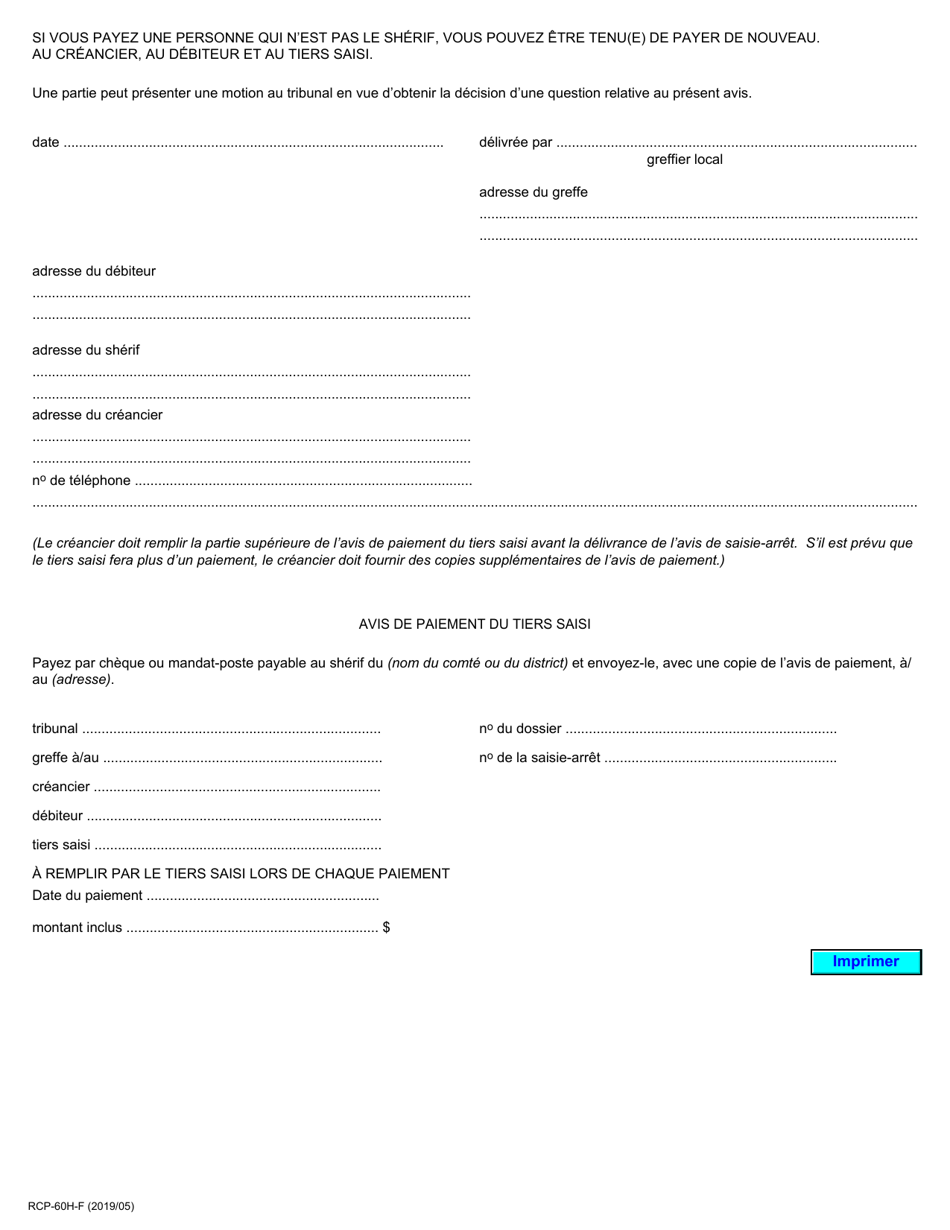 Forme 60H Avis De Saisie-Arret - Ontario, Canada (French), Page 2