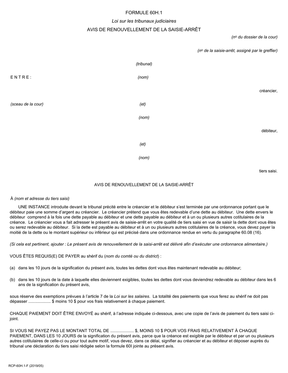 Forme 60H.1 Avis De Renouvellement De La Saisie-Arret - Ontario, Canada (French), Page 1