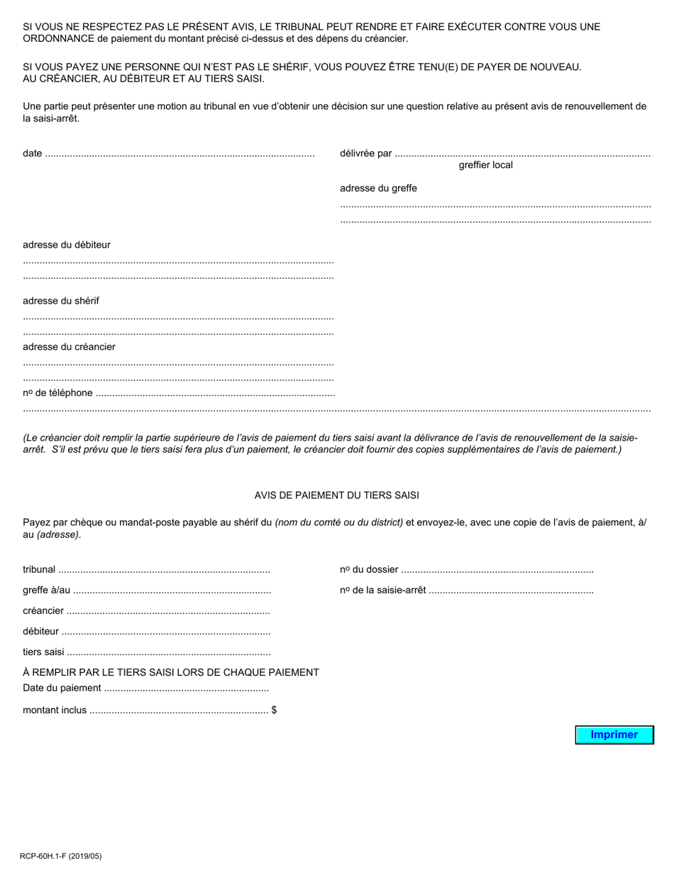 Forme 60H.1 Avis De Renouvellement De La Saisie-Arret - Ontario, Canada (French), Page 2