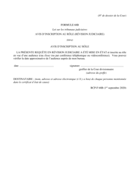 Document preview: Forme 68B Avis D'inscription Au Role (Revision Judiciaire) - Ontario, Canada (French)