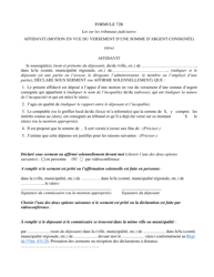 Document preview: Forme 72B Affidavit (Motion En Vue Du Versement D'une Somme D'argent Consignee) - Ontario, Canada (French)
