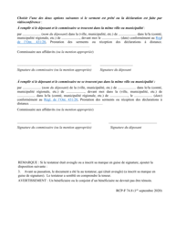 Forme 74.8 Affidavit De Passation D&#039;un Testament Ou D&#039;un Codicille - Ontario, Canada (French), Page 2