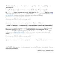 Forme 74.10 Affidavit Sur L&#039;etat D&#039;un Testament Ou D&#039;un Codicille - Ontario, Canada (French), Page 2
