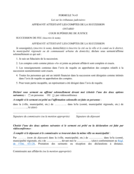 Document preview: Forme 74.43 Affidavit Attestant Les Comptes De La Succession - Ontario, Canada (French)