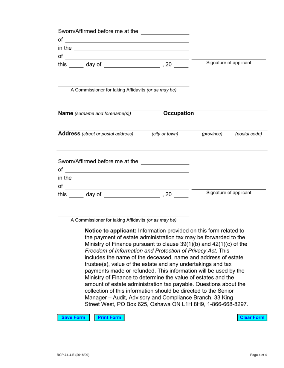 Form 74.4 Fill Out, Sign Online and Download Fillable PDF, Ontario
