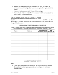 Form 74.14 Application for Certificate of Appointment of Estate Trustee Without a Will (Individual Applicant) - Ontario, Canada, Page 2