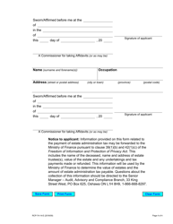 Form 74.14 Application for Certificate of Appointment of Estate Trustee Without a Will (Individual Applicant) - Ontario, Canada, Page 4
